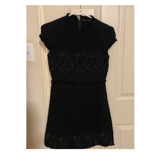 Zara Black Tweed Lace Dress (Sz Small) Boucle Mini Dress - Picture 3 of 5